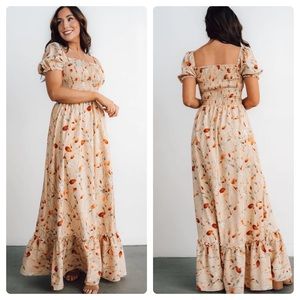 EUC Baltic Born Capri Smocked Maxi Dress in Golden Print Sz Medium